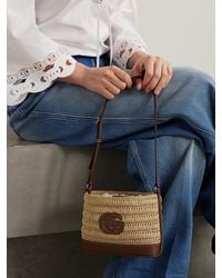 クラッチバッグ Gucci Embroidered Raffia Gucci Summer Clutch GUCCI Leather-trimmed crocheted raffia clutch | NET-A-PORTER