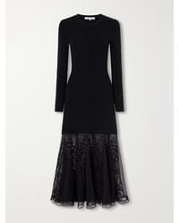 Sea - Vali Embroidered Tulle-Trimmed Wool Midi Dress - Lyst