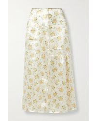 Acne Studios Panelled Floral-print Crinkled-satin Midi Skirt - Yellow