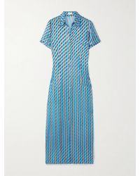 Dries Van Noten - Striped Devoré-Satin Midi Shirt Dress - Lyst