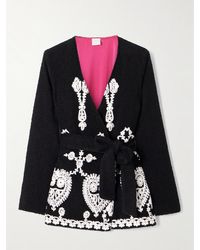 Loretta Caponi - Elbaite Belted Embroidered Wool-Blend Bouclé Jacket - Lyst