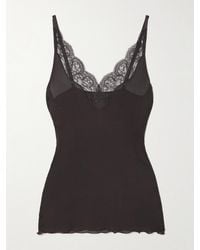 Saint Laurent - Top Aus Geripptem Seiden-Jersey Mit Spitzenbesatz - Lyst