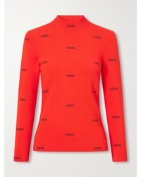 Loewe - Logo-Embroidered Ribbed-Knit Turtleneck Sweater - Lyst