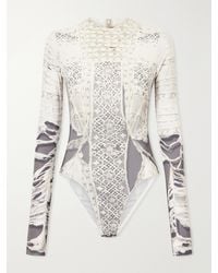 Dilara Findikoglu - Past Edges Printed Lace-Trimmed Stretch-Jersey Bodysuit - Lyst