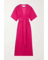 Three Graces London Fleur Striped Seersucker Wrap Maxi Dress - Pink