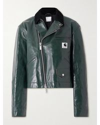 Sacai - Carhartt Wip Cotton Corduroy-Trimmed Leather Biker Jacket - Lyst