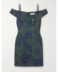 ShuShu/Tong - Asymmetric Off-The-Shoulder Embellished Floral-Print Cotton Mini Dress - Lyst