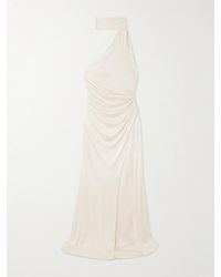 Tom Ford - One-Shoulder Paneled Ruched Satin-Jersey Halterneck Gown - Lyst