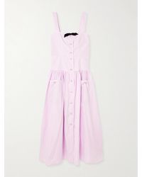 Alessandra Rich - Bow-Detailed Velvet-Trimmed Gathered Cotton-Poplin Midi Dress - Lyst