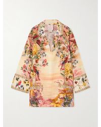 CAMILLA - The Lotus Minikleid Aus Bedrucktem Leinen Mit Kristallen - Lyst