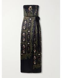 Agua Bendita - Floral-Print Embellished Satin Midi Dress - Lyst