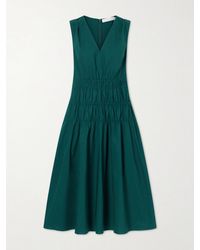 Proenza Schouler - Loren Shirred Cotton-Blend Poplin Midi Dress - Lyst