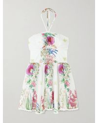 Charo Ruiz - Alheli Lace-Trimmed Cutout Floral-Print Cotton-Blend Voile Halterneck Mini Dress - Lyst