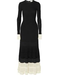 Alexander McQueen Two-tone Panelled Ribbed-knit Maxi Dress - Black