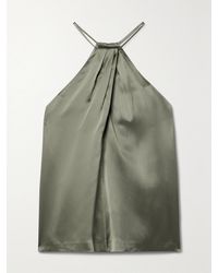 Nili Lotan - Edwige Gathered Silk-Satin Halterneck Top - Lyst
