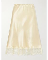 Carine Gilson - Lace-Trimmed Silk-Satin Midi Skirt - Lyst