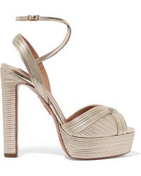 Aquazzura Caprice 130 Metallic Faux Leather Platform Sandals