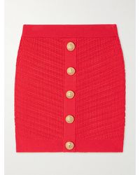 Balmain - Button-Embellished Ribbed-Knit Mini Skirt - Lyst