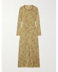 Rabanne - Distressed Floral-Print Metallic Knitted Maxi Dress - Lyst