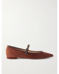 Gianvito Rossi - Leather-Trimmed Suede Mary Jane Ballet Flats - Lyst