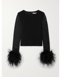 Alice + Olivia - Delaina Feather-Trimmed Mesh Top - Lyst