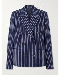 Brunello Cucinelli - Double-Breasted Striped Cotton And Silk-Blend Blazer - Lyst