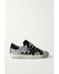 Golden Goose Superstar Distressed Glittered Leather And Suede Sneakers - Metallic