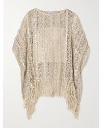 Brunello Cucinelli - Fringed Sequin-Embellished Open-Knit Top - Lyst