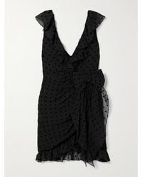 Alessandra Rich - Bow-Embellished Ruffled Flocked Silk-Chiffon Mini Dress - Lyst