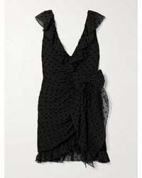Alessandra Rich - Bow-Embellished Ruffled Flocked Silk-Chiffon Mini Dress - Lyst