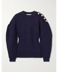 Lanvin - Button-Detailed Ribbed Wool Sweater - Lyst