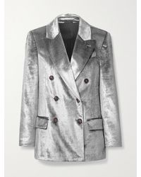 Brunello Cucinelli - Double-Breasted Metallic Velvet Blazer - Lyst