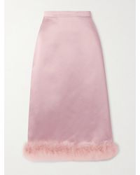 Valentino Garavani - Feather-Trimmed Satin Midi Skirt - Lyst