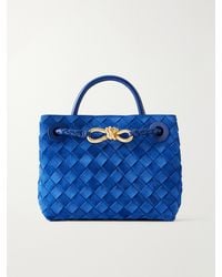 Bottega Veneta - Mini Andiamo Intrecciato Leather-Trimmed Suede Top-Handle Bag - Lyst