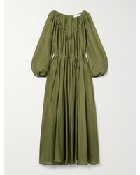 Zimmermann - Acacia Midikleid Aus Seide Mit Bindegürtel - Lyst
