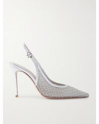 Gianvito Rossi - Itaca 95 Metallic Leather-Trimmed Embellished Mesh Slingback Pumps - Lyst