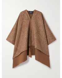 Etro - Poncho En Laine Mélangée À Imprimé Cachemire Et À Finitions En Cuir - Lyst