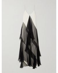 Sharon Wauchob - Megara Asymmetric Ruffled Two-Tone Silk Crepe De Chine And Crepon Midi Dress - Lyst