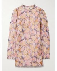 Zimmermann - Illustration Crystal-Embellished Floral-Print Linen And Silk-Blend Organza Mini Dress - Lyst