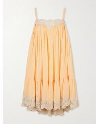 Chloé - Pleated Lace-Trimmed Silk-Georgette Mini Dress - Lyst