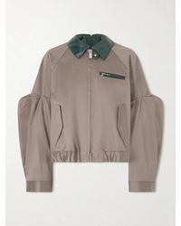 Sacai - Pleated Leather-Trimmed Cotton-Twill Jacket - Lyst