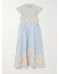 Sea - Alexandra Scalloped Embroidered Cotton Midi Dress - Lyst