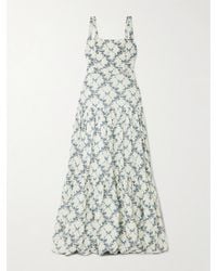 Agua Bendita - Lima Gloriosa Tiered Faux Pearl-Embellished Printed Linen Maxi Dress - Lyst