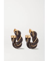 Bottega Veneta Gold-tone And Leather Hoop Earrings - Brown