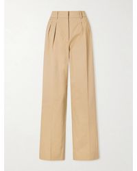 Moncler - Appliquéd Pleated Cotton-Twill Wide-Leg Pants - Lyst