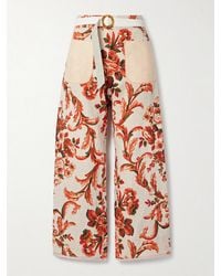 Thank You Have A Good Day - Cotton-Jacquard And Leather-Trimmed Floral-Print Cotton-Canvas Wide-Leg Pants - Lyst
