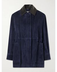 Nour Hammour - Grange Gathered Leather-Trimmed Suede Jacket - Lyst