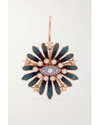 Marie Lichtenberg Boucle D'oreille Unique En Or Rose 18 Carats (750/1000), Émail Et Diamants Blue Flower - Métallisé