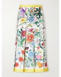 Gucci - Pleated Floral-Print Silk-Twill Midi Skirt - Lyst