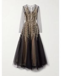 Oscar de la Renta - Crystal, Bead And Sequin-Embellished Pleated Tulle Midi Dress - Lyst
